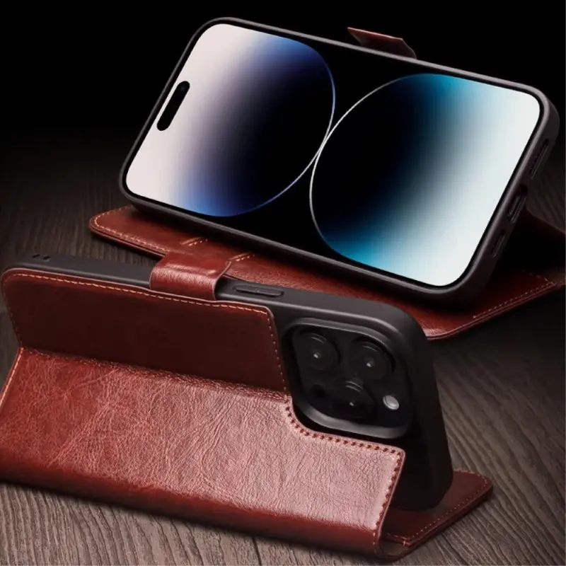 Pouzdro kožené QIALINO na iPhone 14 Pro hnědé