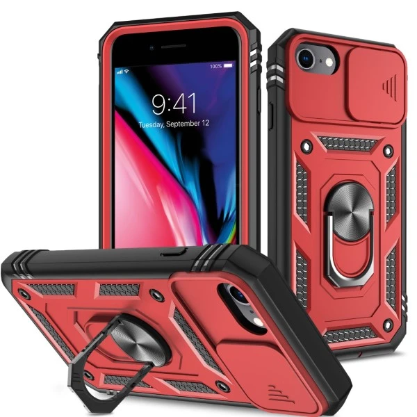 Kryt na iPhone 7 / 8 / SE 2020 / SE 2022 odolný s krytkou na fotoaparát červený