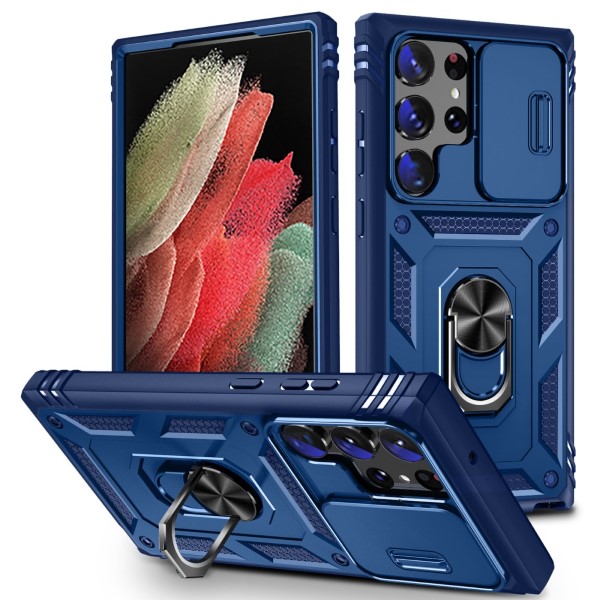 Kryt na Samsung Galaxy S23 Ultra odolný s krytkou na fotoaparát tmavě modrý