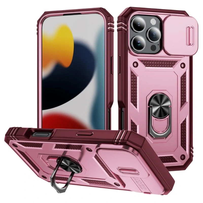 Kryt na iPhone 16 Pro odolný s krytkou na fotoaparát vínový