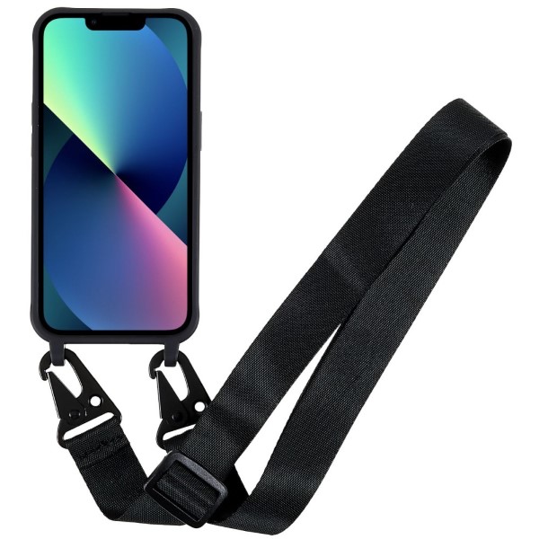 Kryt na iPhone 14 Wide gumový se šňůrkou na krk černý