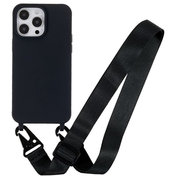 Kryt na iPhone 14 Pro Wide gumový se šňůrkou na krk černý