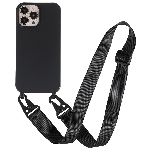 Kryt na iPhone 13 Pro Wide gumový se šňůrkou na krk černý