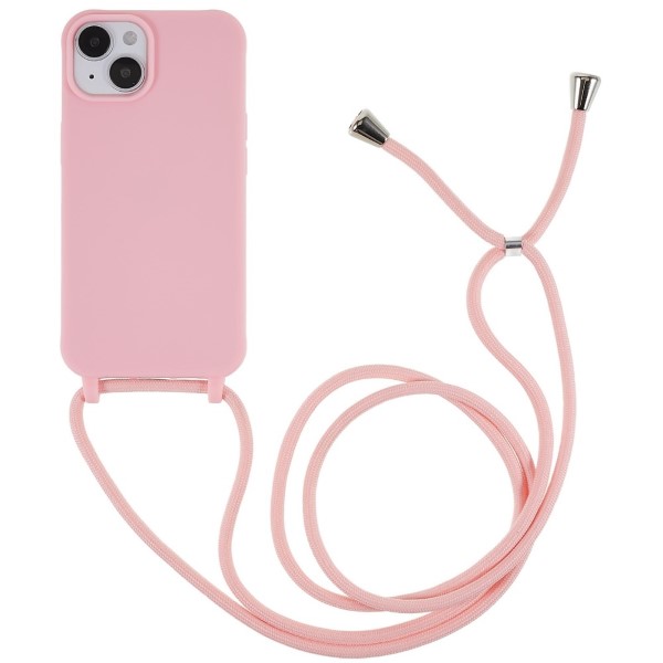 Kryt na iPhone 14 Plus gumový se šňůrkou na krk růžový
