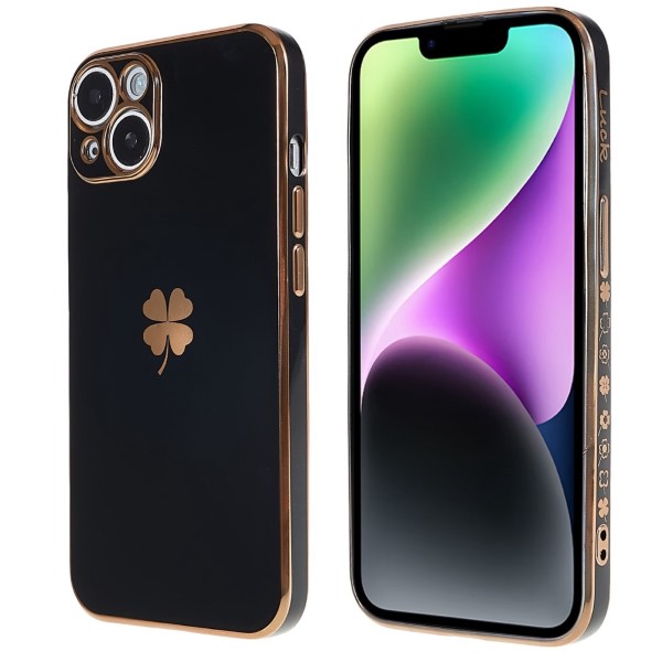 Kryt na iPhone 14 Plus Electroplated čtyřlístek černý