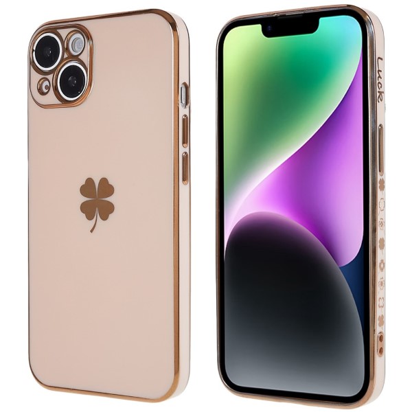 Kryt na iPhone 14 Plus Electroplated čtyřlístek růžový