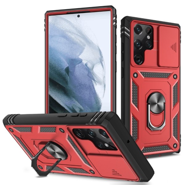 Kryt na Samsung Galaxy S22 Ultra odolný s krytkou na fotoaparát červený