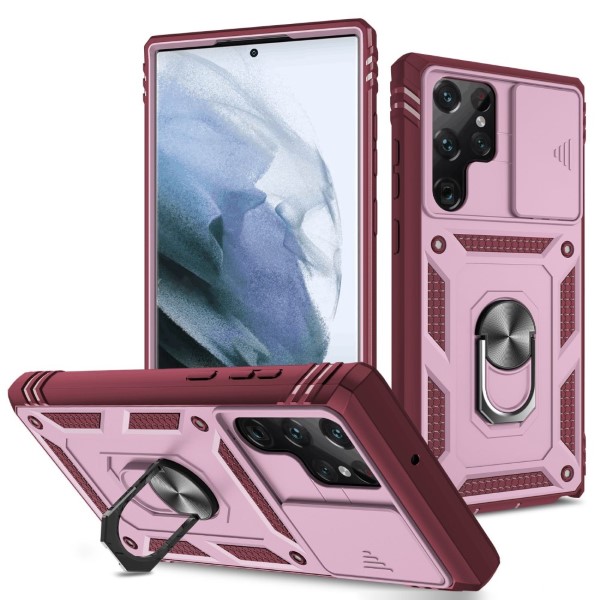 Kryt na Samsung Galaxy S22 Ultra odolný s krytkou na fotoaparát vínový