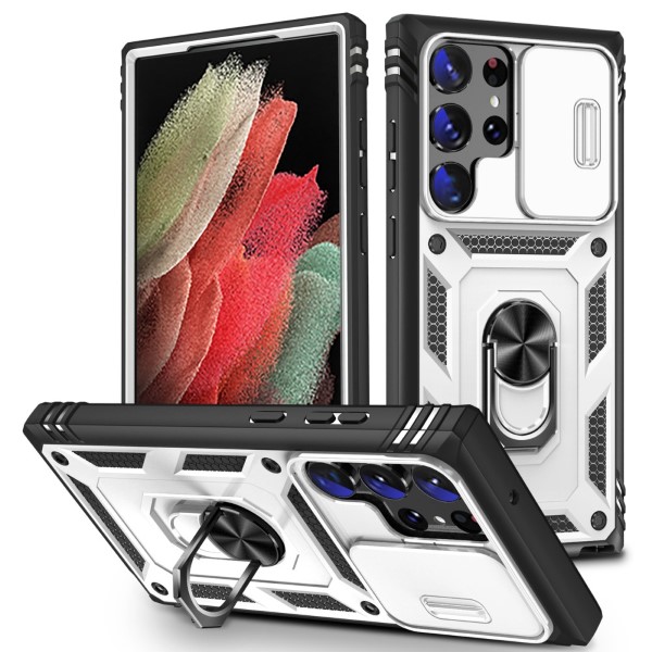 Kryt na Samsung Galaxy S23 Ultra odolný s krytkou na fotoaparát bílý