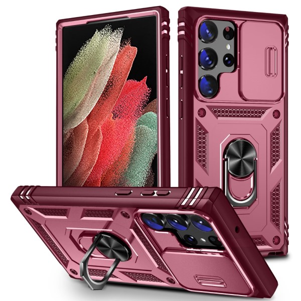 Kryt na Samsung Galaxy S23 Ultra odolný s krytkou na fotoaparát vínový