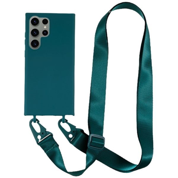 Kryt na Samsung Galaxy S23 Ultra gumový se šňůrkou na krk zelený
