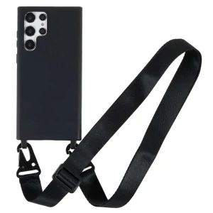 Kryt na Samsung Galaxy S22 Ultra gumový se šňůrkou na krk černý