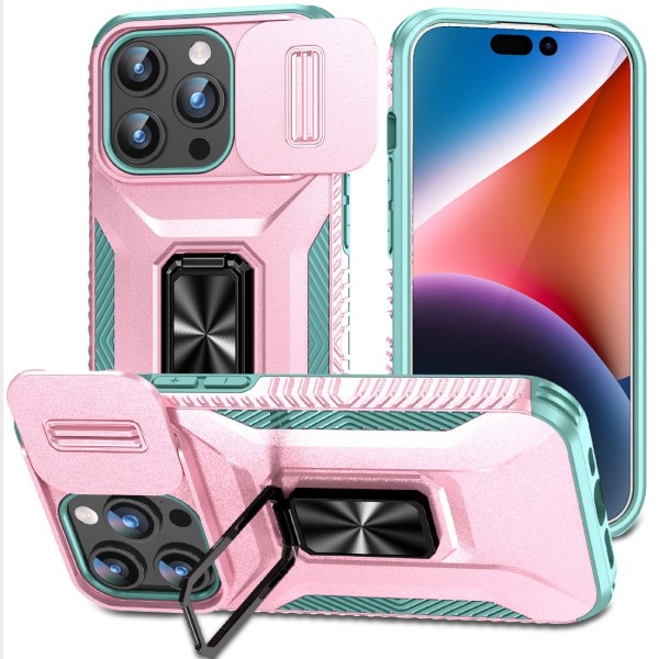 Kryt na iPhone 15 Pro odolný s krytkou na fotoaparát růžový