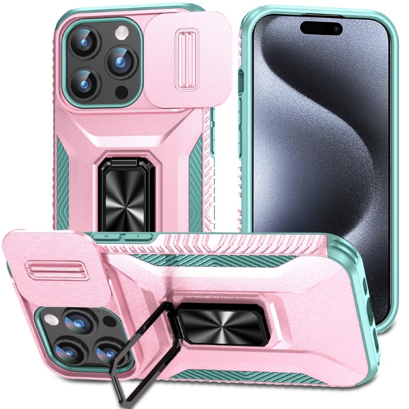 Kryt na iPhone 15 Pro Max odolný s krytkou na fotoaparát růžový