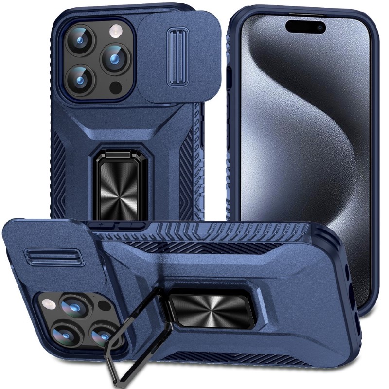 Kryt na iPhone 15 Pro Max odolný s krytkou na fotoaparát tmavě modrý