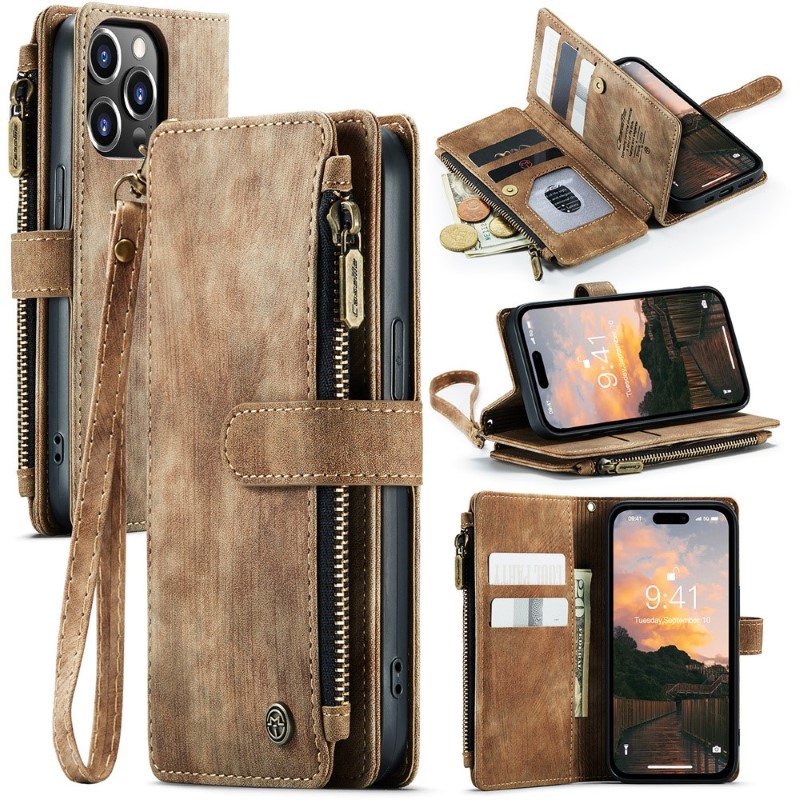 Pouzdro pro iPhone 15 Pro Max CASEME Luxury Double Layer hnědé