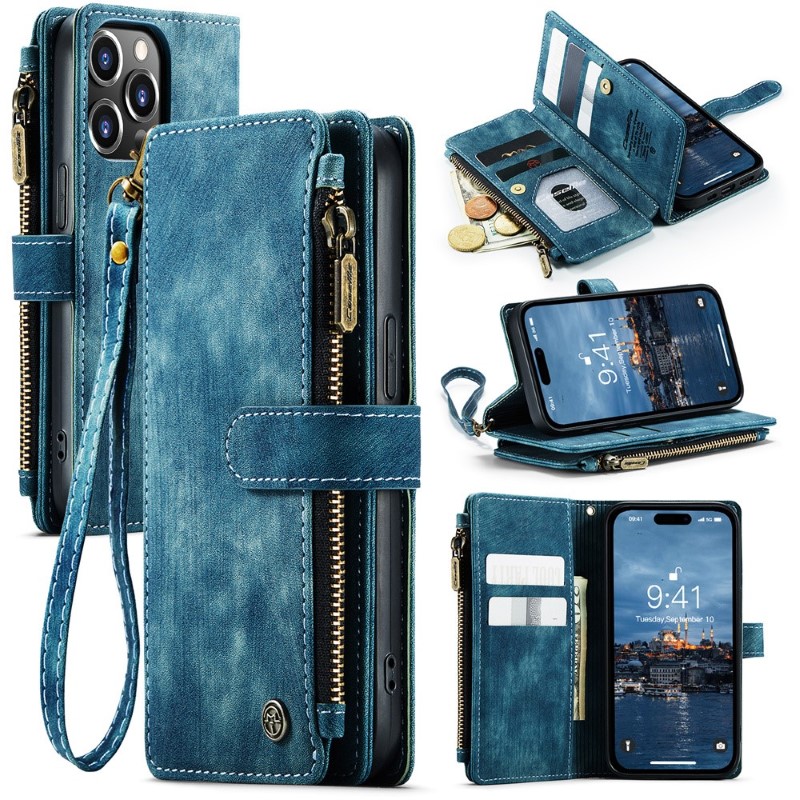 Pouzdro pro iPhone 15 Pro Max CASEME Luxury Double Layer modré