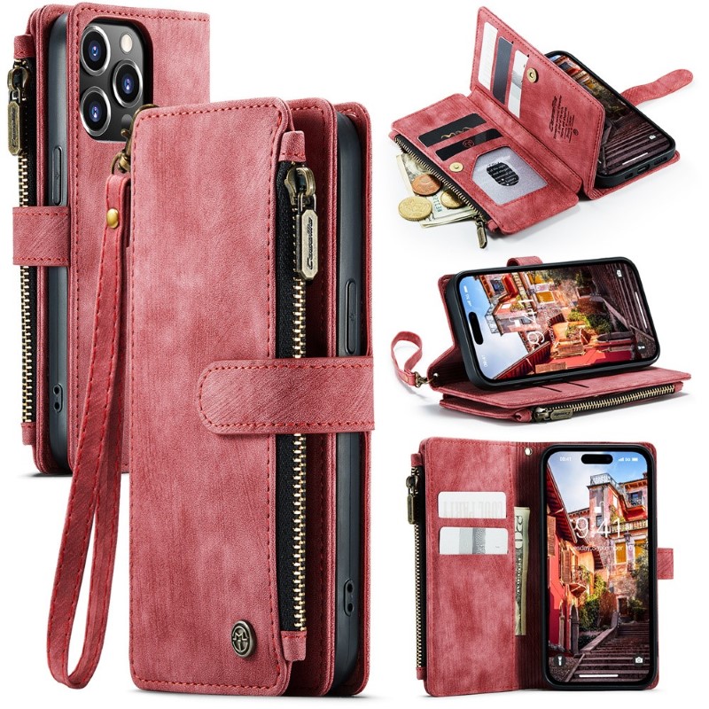 Pouzdro pro iPhone 15 Pro Max CASEME Luxury Double Layer červené