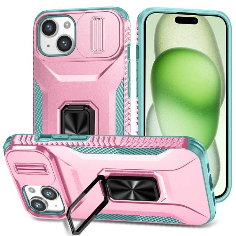 Kryt na iPhone 15 odolný s krytkou na fotoaparát růžový