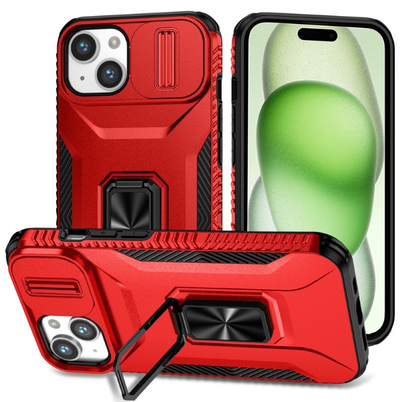 Kryt na iPhone 15 odolný s krytkou na fotoaparát červený