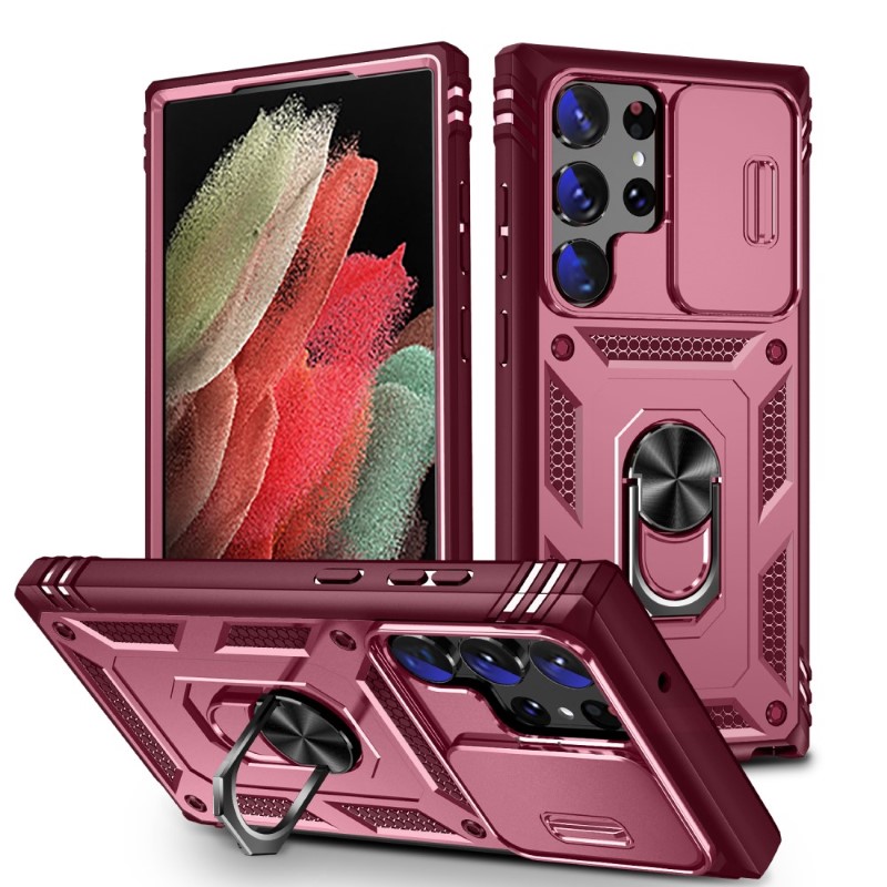 Kryt na Samsung Galaxy S24 Ultra odolný s krytkou na fotoaparát vínový