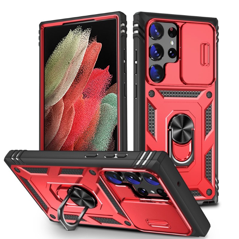 Kryt na Samsung Galaxy S24 Ultra odolný s krytkou na fotoaparát červený