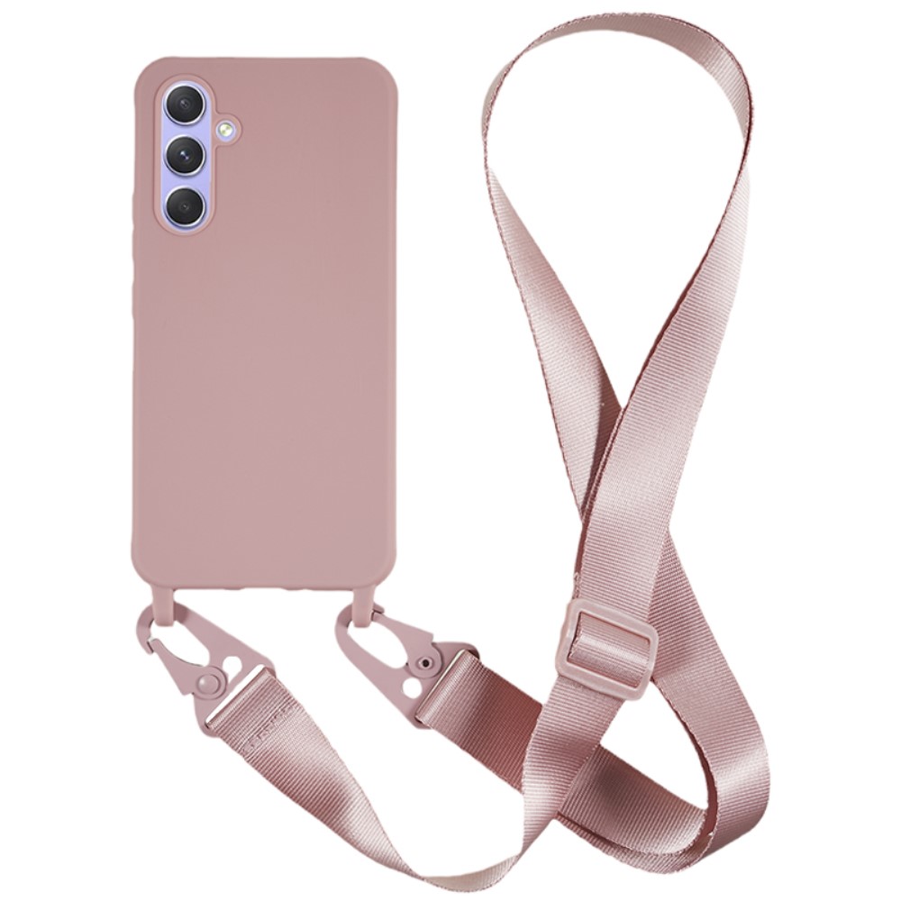 Kryt na Samsung Galaxy S24 gumový se šňůrkou na krk starorůžový