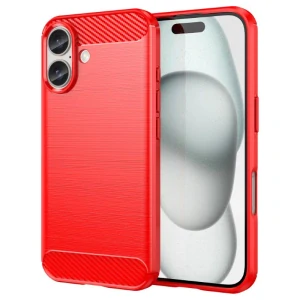 Kryt na iPhone 16 gumový Carbon červený