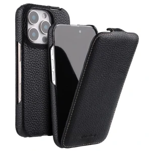 Pouzdro flipové MELKCO na iPhone 16 Pro Kožené s podporou MAGSAFE černé
