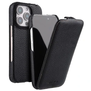 Pouzdro flipové MELKCO na iPhone 16 Pro Max Kožené s podporou MAGSAFE černé