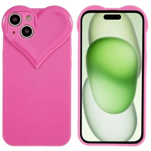 Kryt na iPhone 15 gumový Srdce růžový