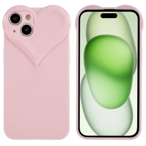 Kryt na iPhone 15 gumový Srdce světle růžový