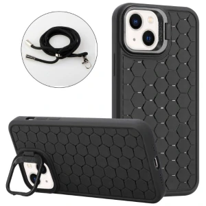Kryt na iPhone 15 Honeycomb s podporou MagSafe a šňůrkou na krk černý