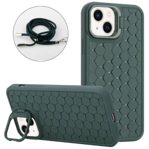 Kryt na iPhone 15 Honeycomb s podporou MagSafe a šňůrkou na krk zelený