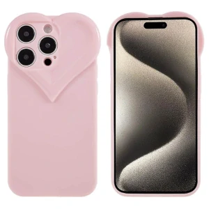 Kryt na iPhone 15 Pro gumový Srdce světle růžový