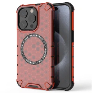 Kryt na iPhone 15 Pro odolný Honeycomb s podporou Magsafe červený