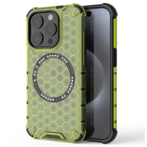 Kryt na iPhone 15 Pro odolný Honeycomb s podporou Magsafe zelený