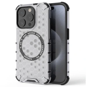 Kryt na iPhone 15 Pro odolný Honeycomb s podporou Magsafe čirý