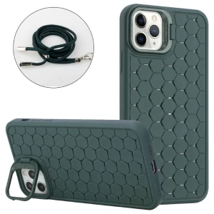 Kryt na iPhone 15 Pro Honeycomb s podporou MagSafe a šňůrkou na krk zelený