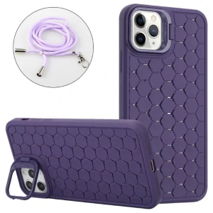 Kryt na iPhone 15 Pro Honeycomb s podporou MagSafe a šňůrkou na krk fialový