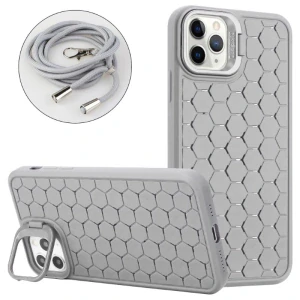 Kryt na iPhone 15 Pro Honeycomb s podporou MagSafe a šňůrkou na krk šedý