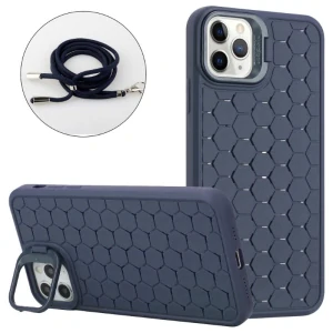 Kryt na iPhone 15 Pro Honeycomb s podporou MagSafe a šňůrkou na krk modrý