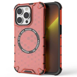 Kryt na iPhone 13 Pro odolný Honeycomb s podporou Magsafe červený