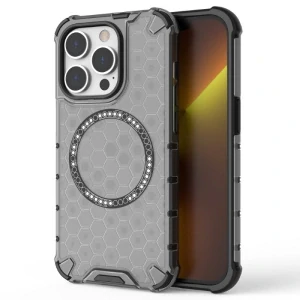 Kryt na iPhone 13 Pro odolný Honeycomb s podporou Magsafe šedý