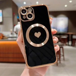 Kryt na iPhone 14 Srdíčko s podporou MagSafe černý