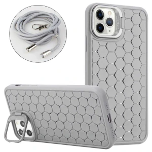 Kryt na iPhone 14 Pro Honeycomb s podporou MagSafe a šňůrkou na krk šedý