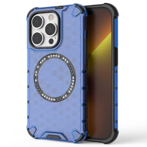 Kryt na iPhone 13 Pro Max odolný Honeycomb s podporou Magsafe modrý