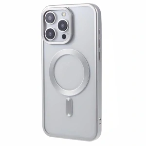Kryt na iPhone 14 Pro Max gumový s podporou MagSafe stříbrný