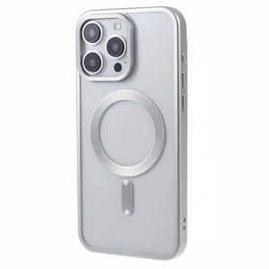 Kryt na iPhone 15 Pro Max gumový s podporou MagSafe stříbrný