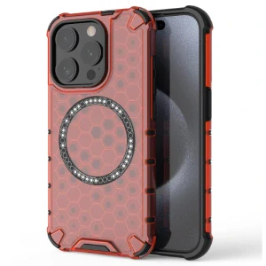 Kryt na iPhone 15 Pro Max odolný Honeycomb s podporou Magsafe červený